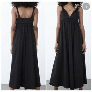 Zara Poplin Maxi Dress 100% Cotton Sz S Wedding Guest